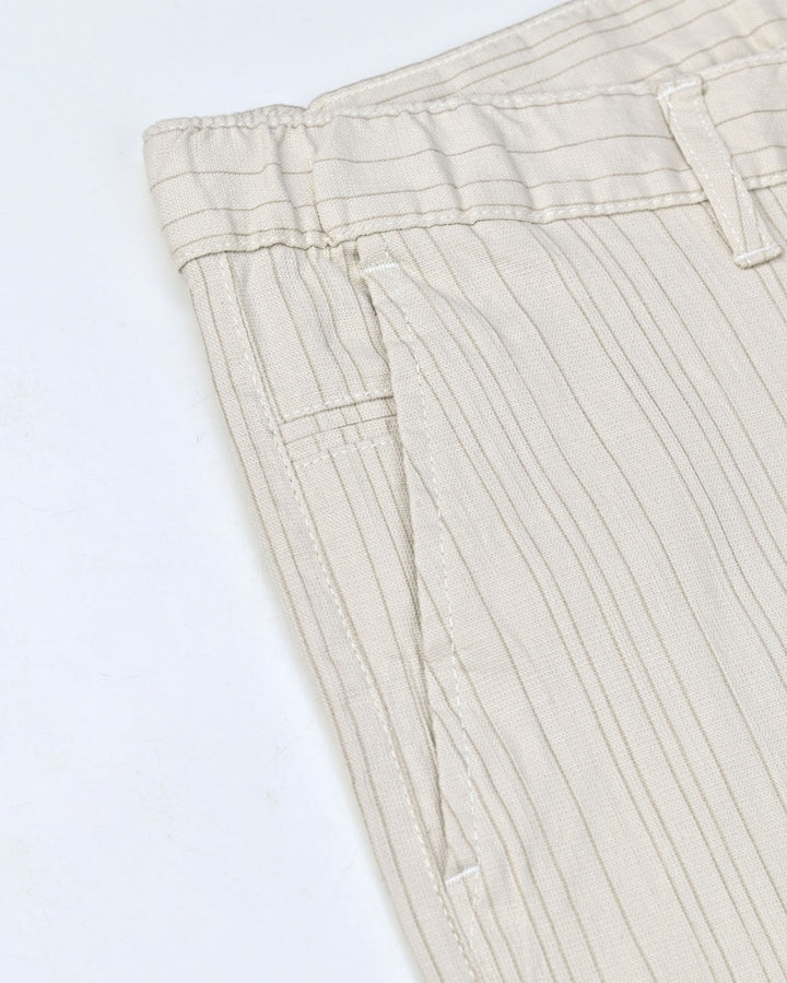 Cream Double Lines - 2 way stretch - COTTON LINEN PANT