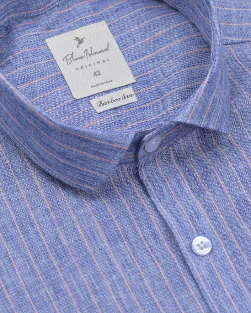 Denim Blue & Pink Stripes -Full-Bamboo Linen