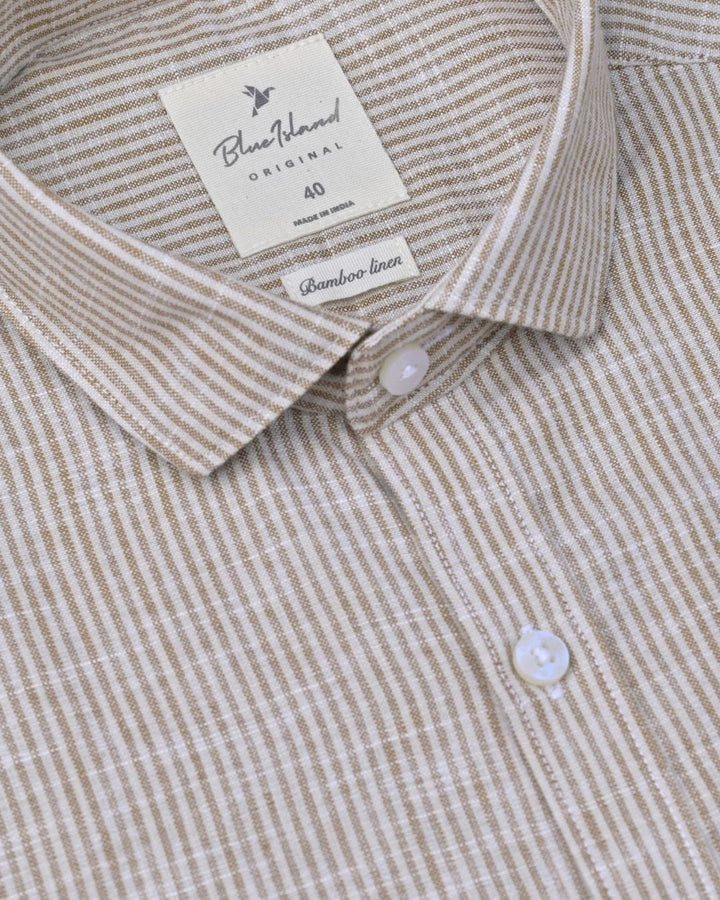 Brown Fine Stripes -Full-Bamboo Linen