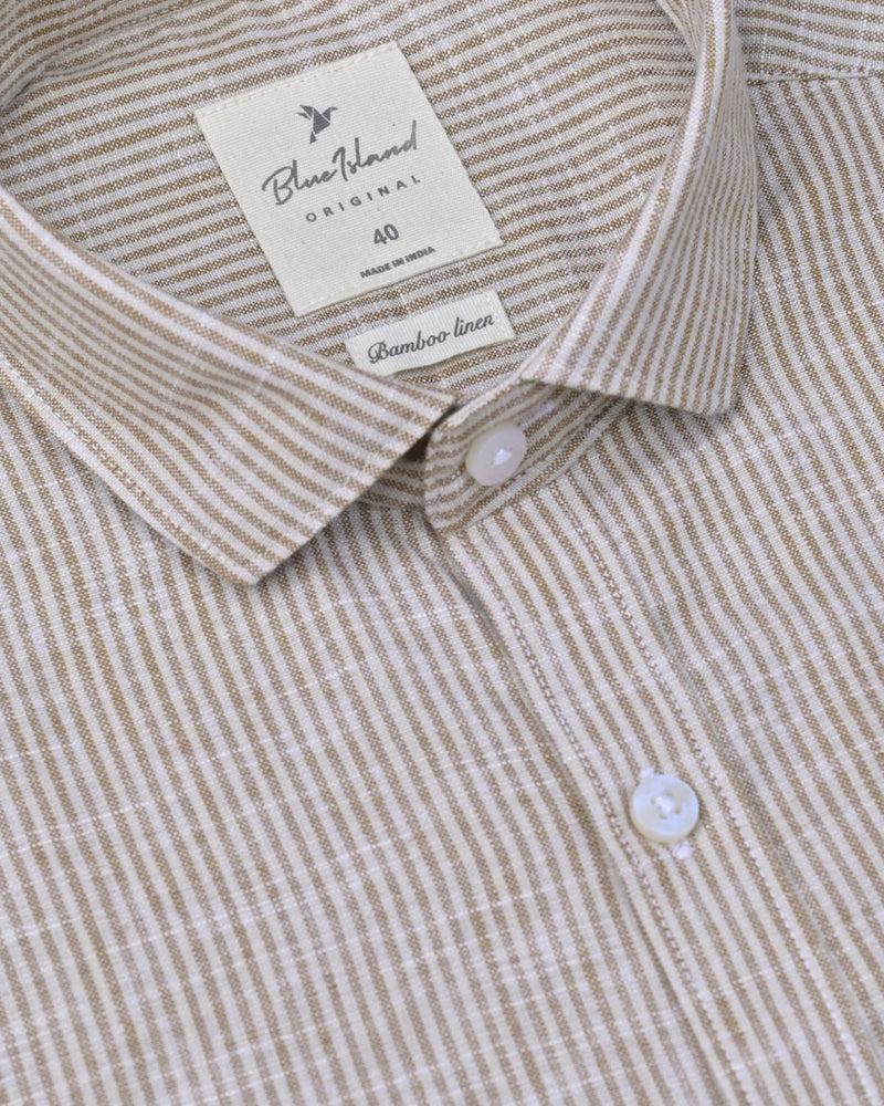 Brown Fine Stripes -Full-Bamboo Linen