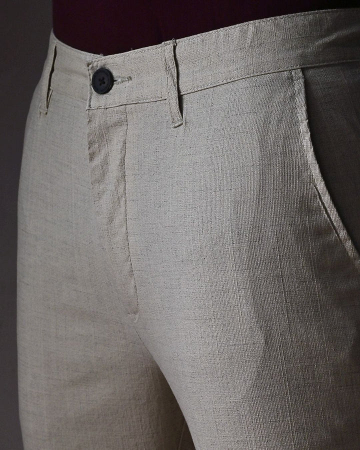 Dusty Cream Grid - 2 way stretch - COTTON LINEN PANT