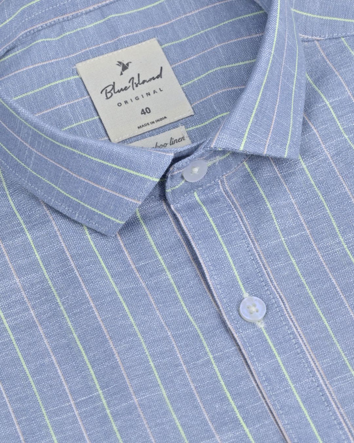 Grey Double Colour Line Stripes -Full-Bamboo Linen