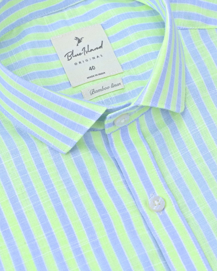 Radium Green & Blue Bold Stripes -Full-Bamboo Linen