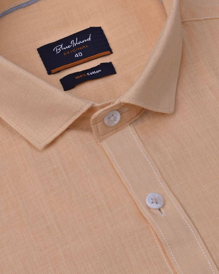 Soft Orange Solid-Full-Cotton Linen Shirt