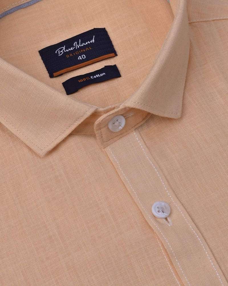 Soft Orange Solid-Full-Cotton Linen Shirt