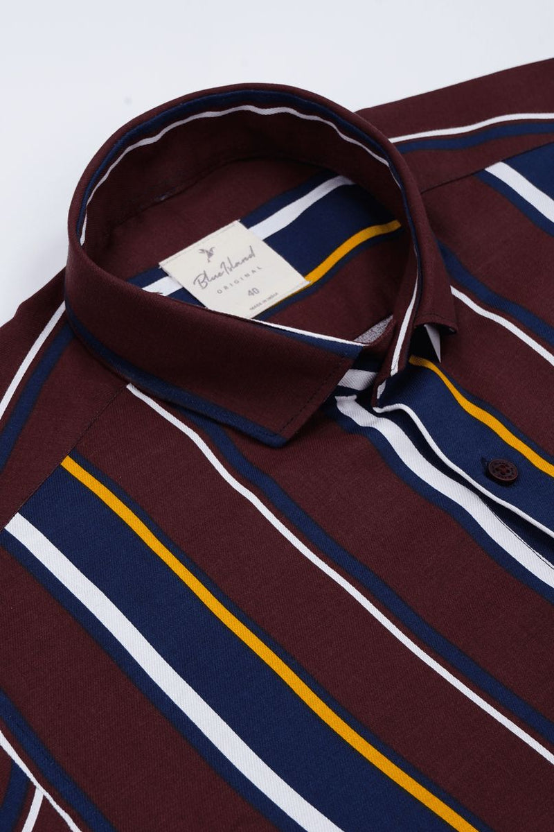 Brown and Blue Stripes - Half Sleeve - Airlite Shirt