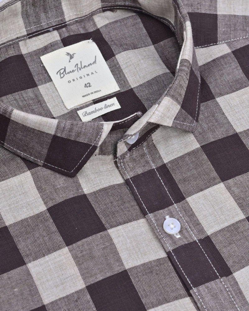 Multi Brown Box Checks -Full-Bamboo Linen