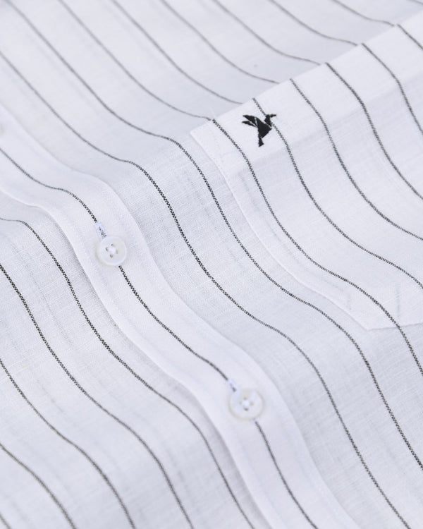 White & Black Dotted Line Stripes -Full-Bamboo Linen