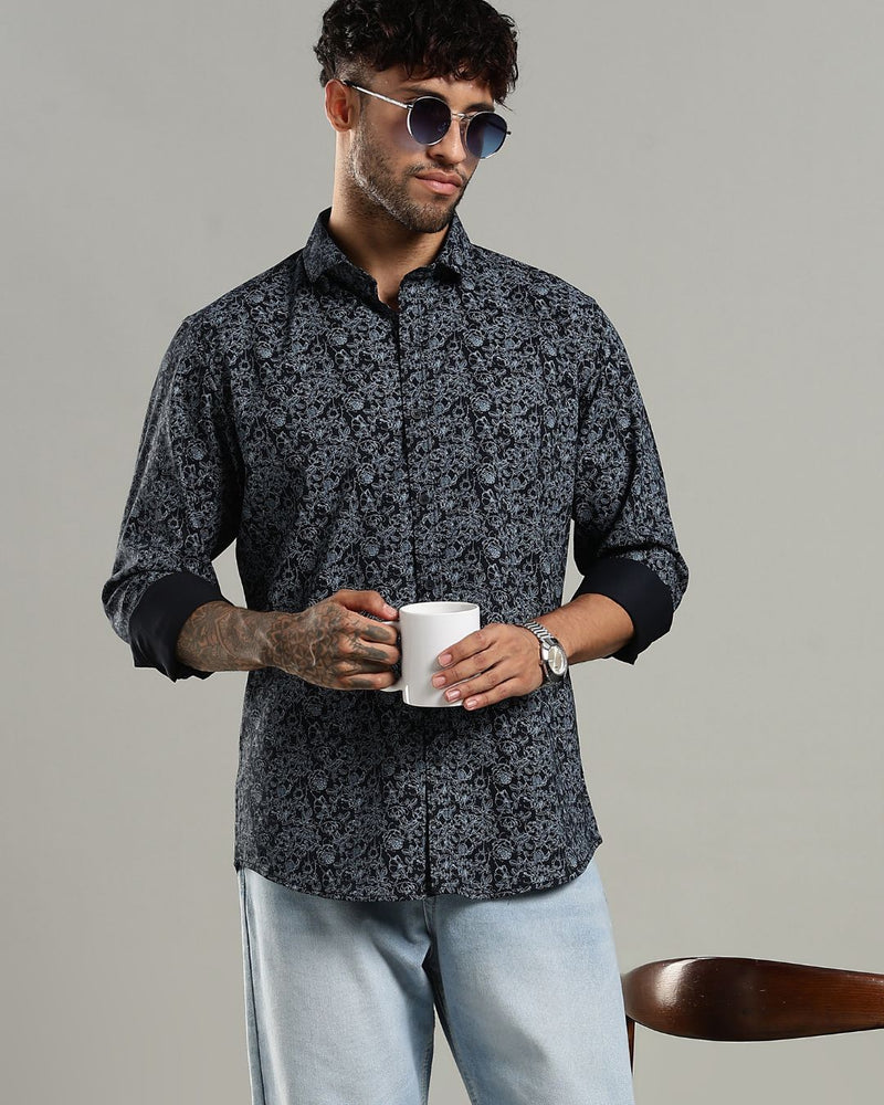 Navy Blossom Print -Full-Stain Proof