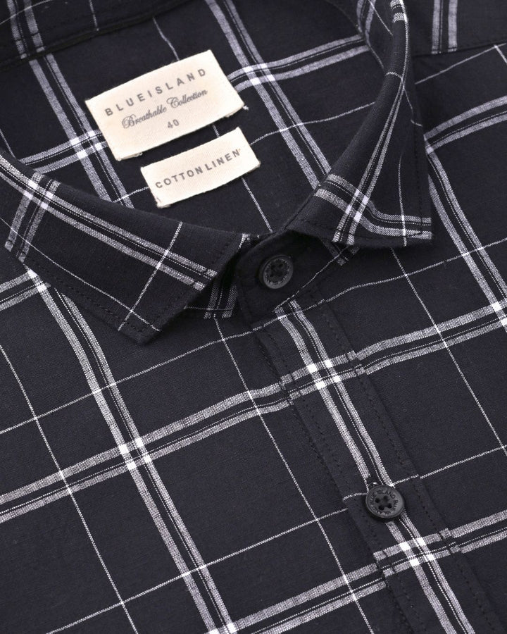 Black Double Line Checks-Full-Cotton Linen Shirt