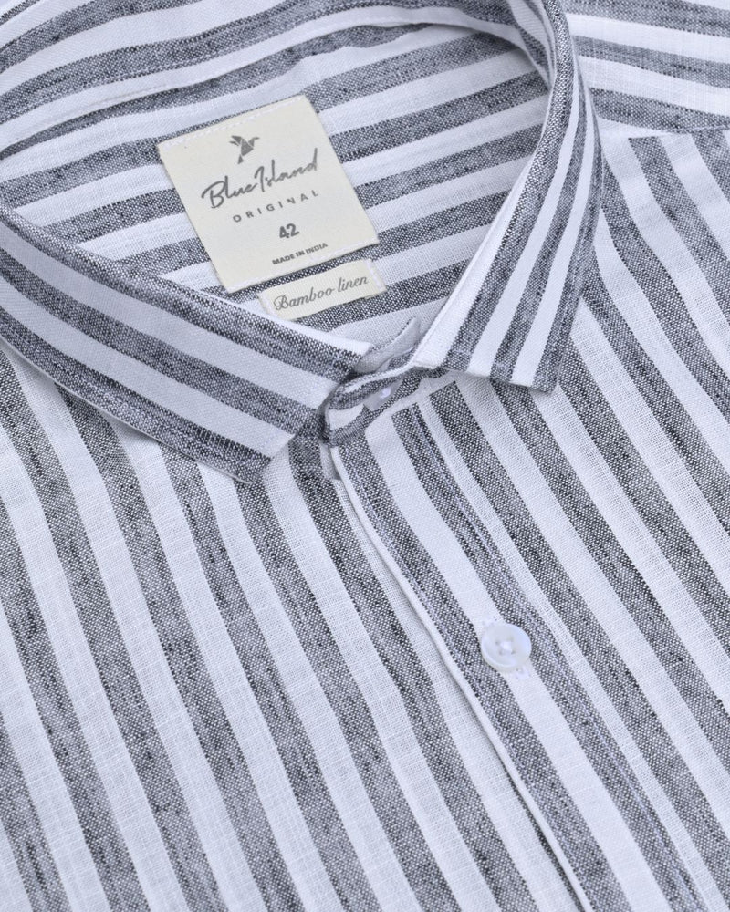 Black & White Large Stripes -Full-Bamboo Linen