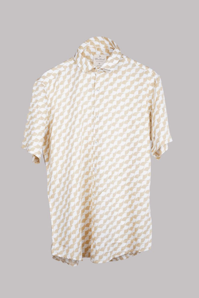 White & Golden Print - Half Sleeve - Airlite Shirt