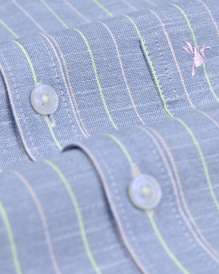 Grey Double Colour Line Stripes -Full-Bamboo Linen