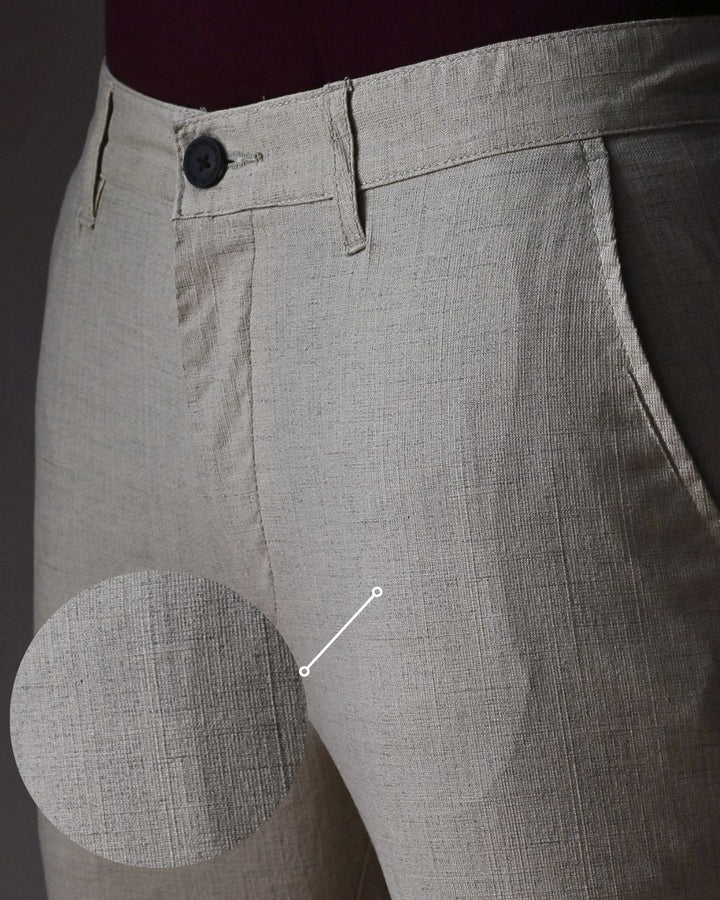 Dusty Cream Grid - 2 way stretch - COTTON LINEN PANT
