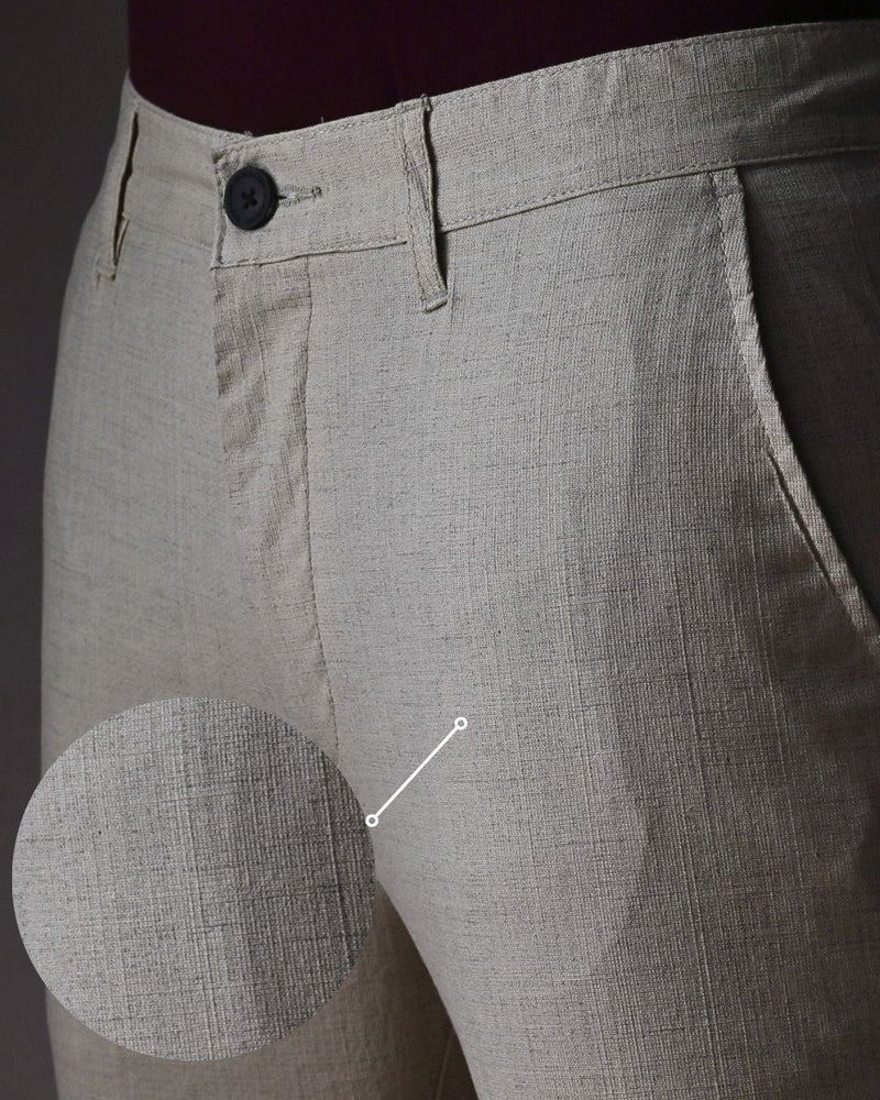 Dusty Cream Grid - 2 way stretch - COTTON LINEN PANT