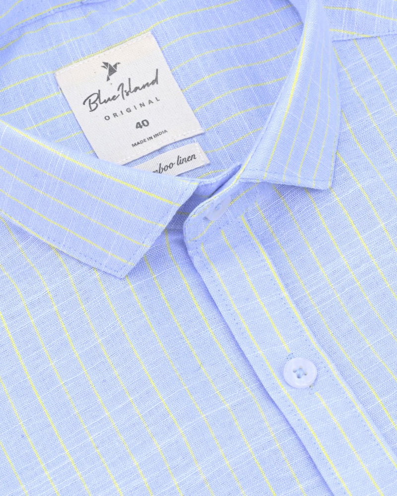 Blue & Yellow Line Stripes -Full-Bamboo Linen