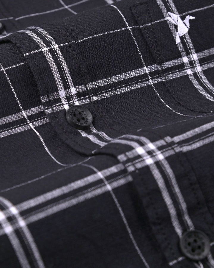 Black Double Line Checks-Full-Cotton Linen Shirt