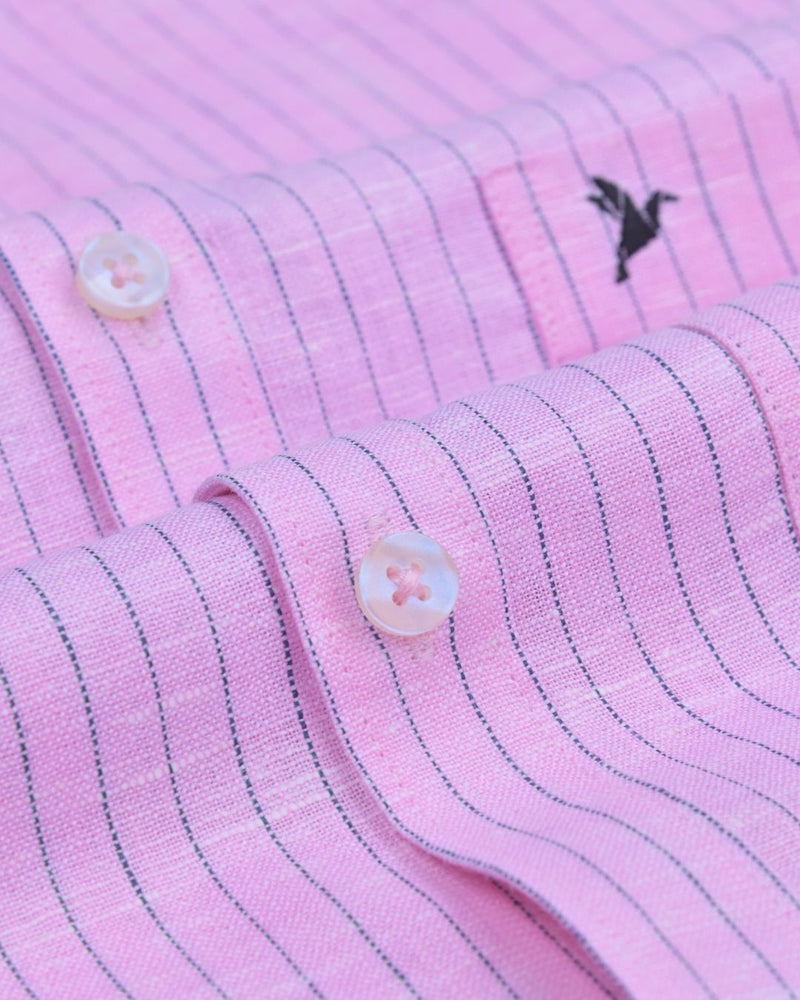 Pink & Black Dotted Line Stripes -Full-Bamboo Linen