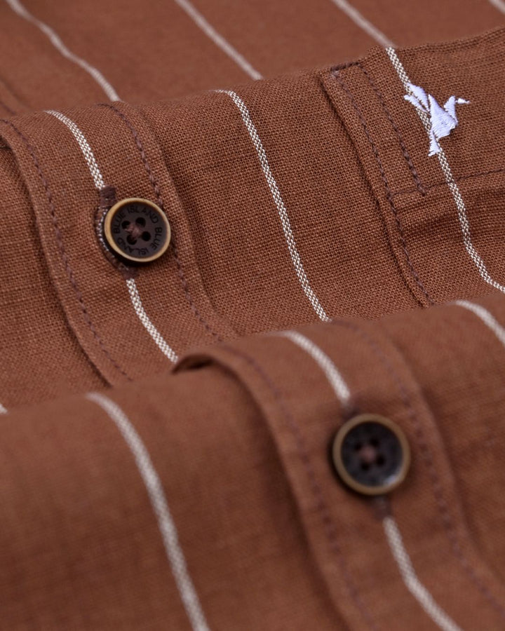 Teak Brown Broad Stripes-Full-Cotton Linen Shirt