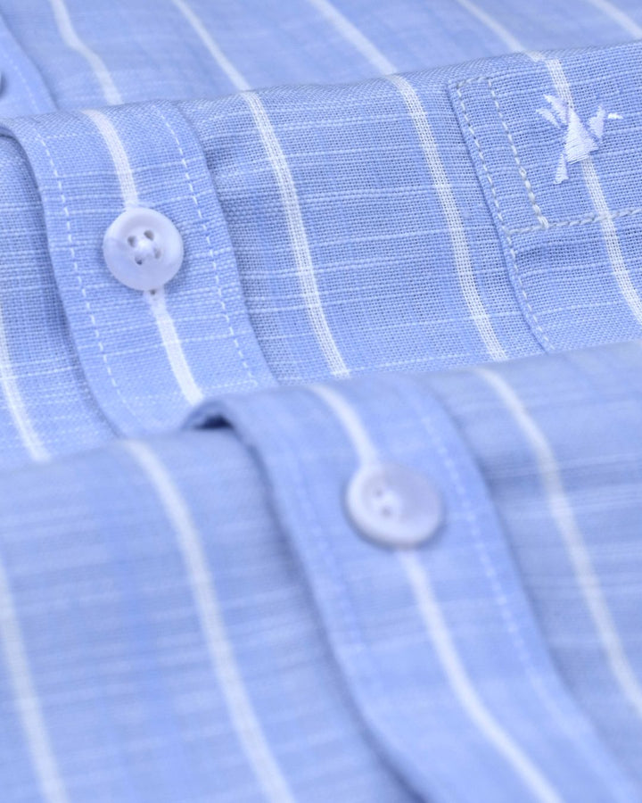 Sky Blue & White Line Stripes -Full-Cotton Linen Shirt