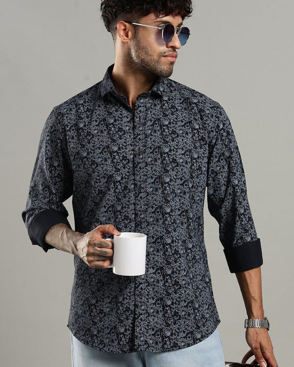 Navy Blossom Print -Full-Stain Proof