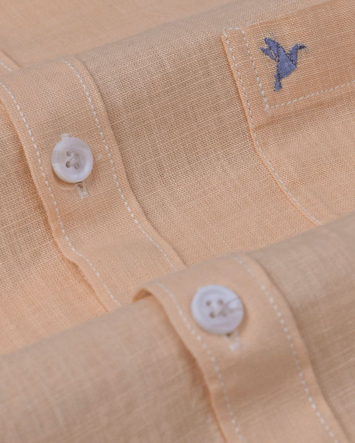 Soft Orange Solid-Full-Cotton Linen Shirt