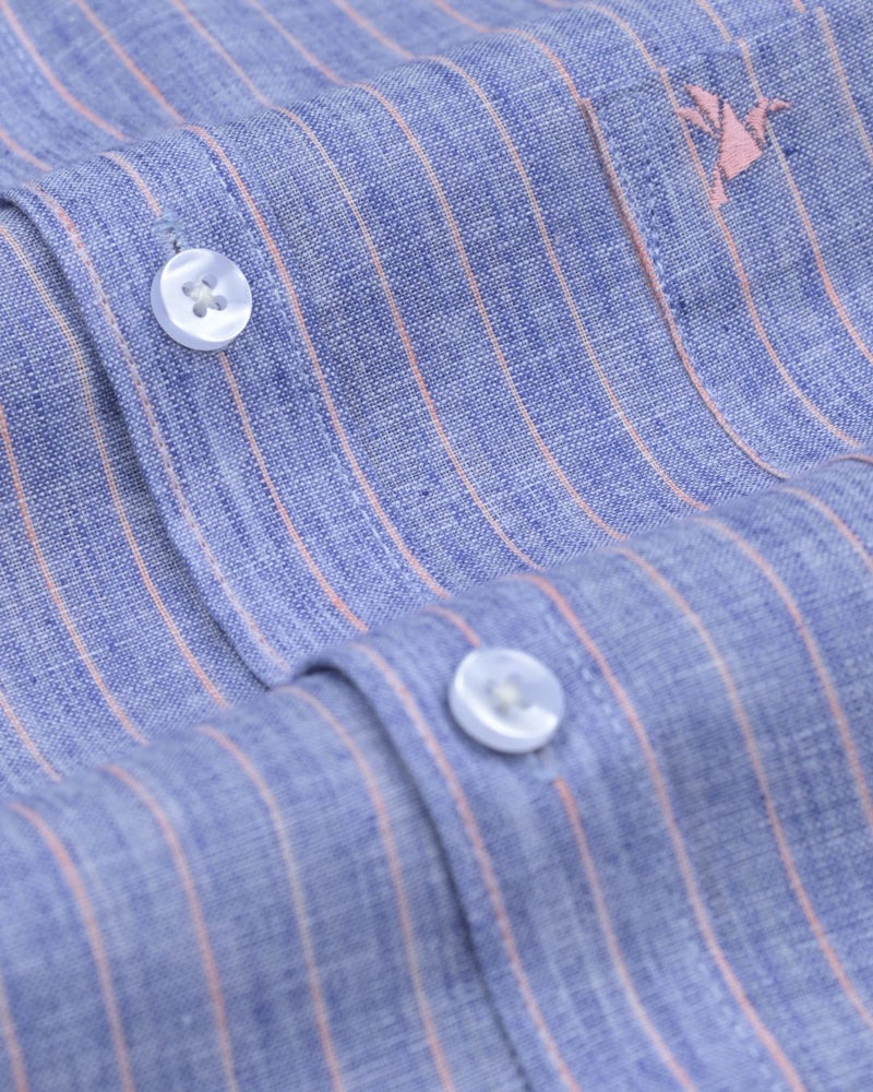Denim Blue & Pink Stripes -Full-Bamboo Linen