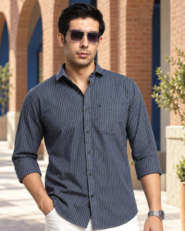 Slate Navy & White Pin Stripes - Full-Stain Proof