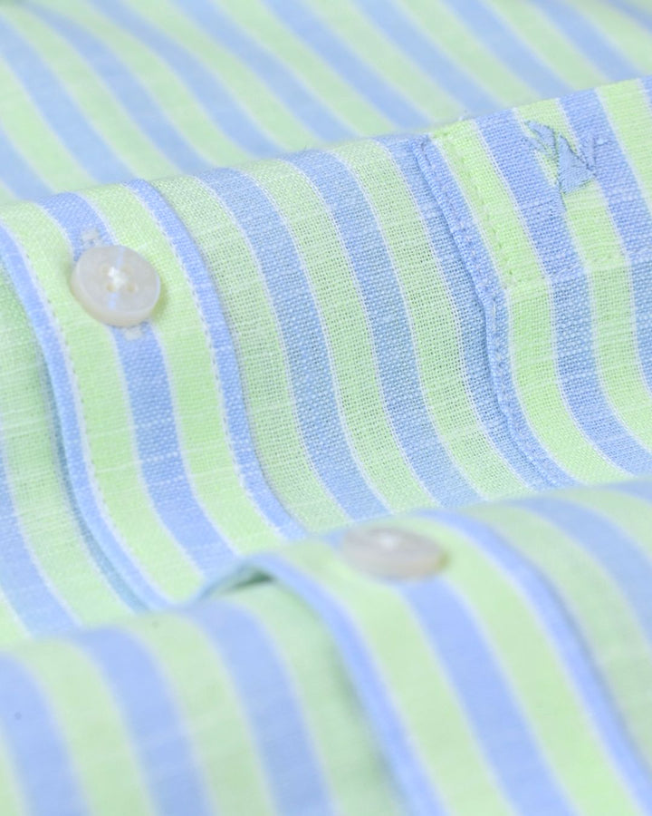 Radium Green & Blue Bold Stripes -Full-Bamboo Linen