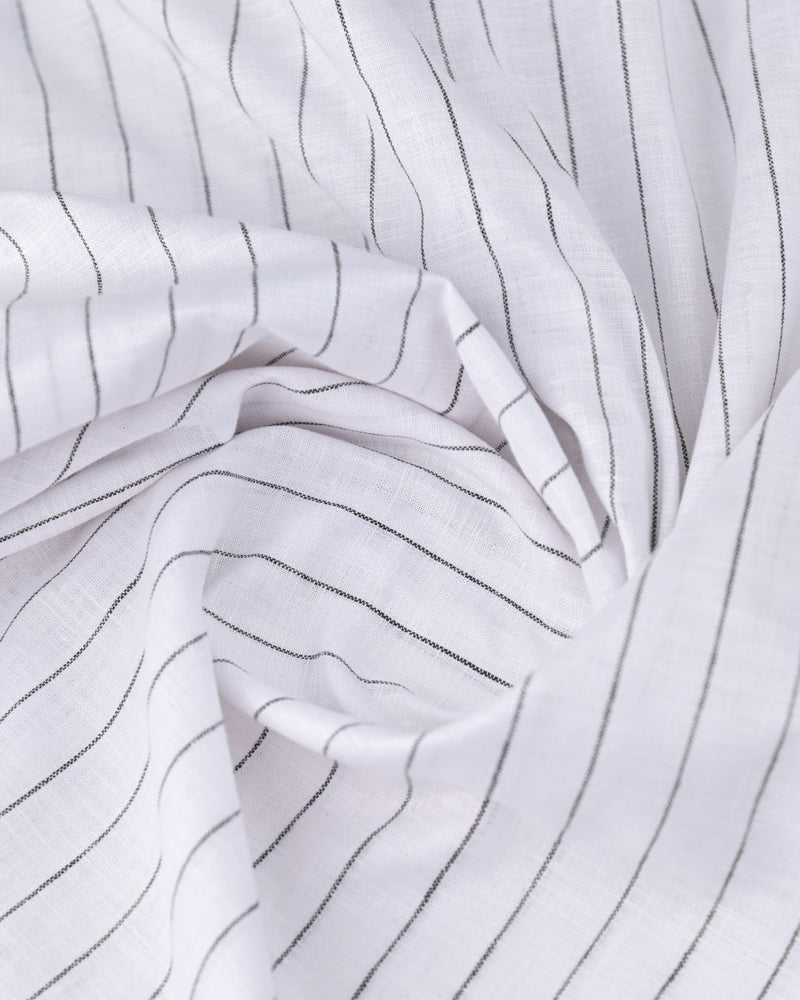 White & Black Dotted Line Stripes -Full-Bamboo Linen