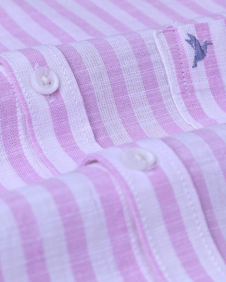 Pink & White Bars -Full-Cotton Linen Shirt