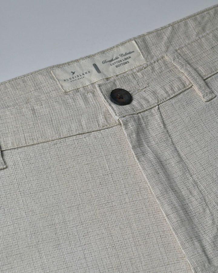 Dusty Cream Grid - 2 way stretch - COTTON LINEN PANT