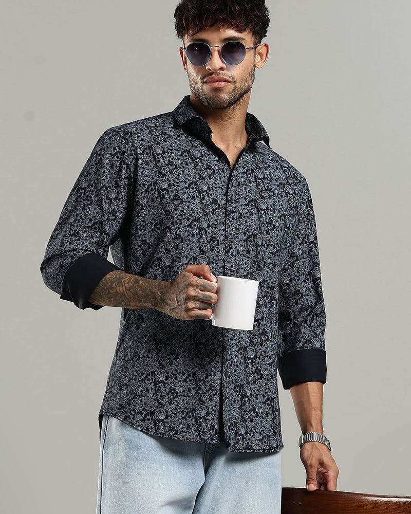 Navy Blossom Print -Full-Stain Proof