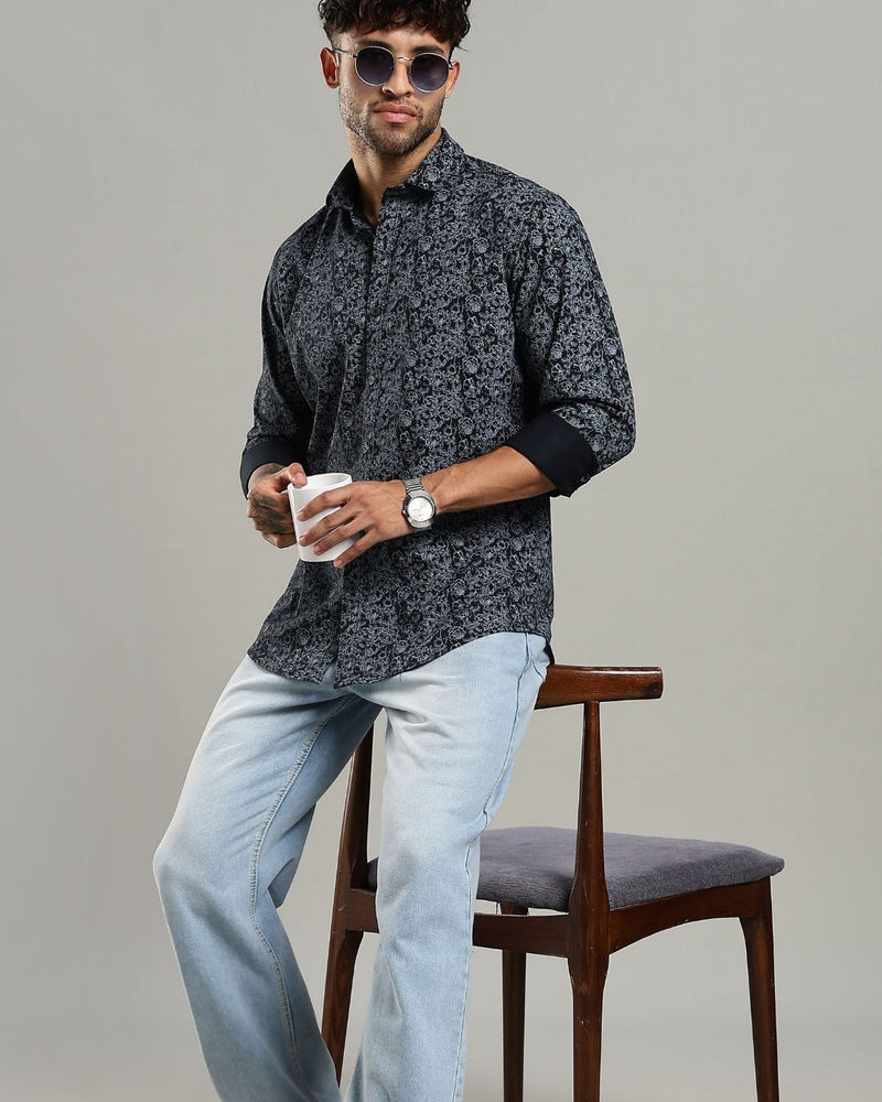 Navy Blossom Print -Full-Stain Proof