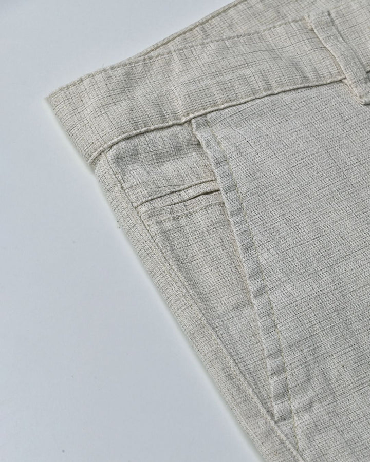 Dusty Cream Grid - 2 way stretch - COTTON LINEN PANT