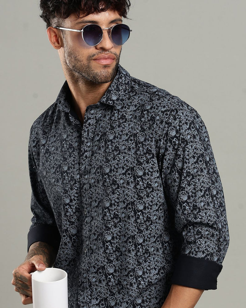 Navy Blossom Print -Full-Stain Proof