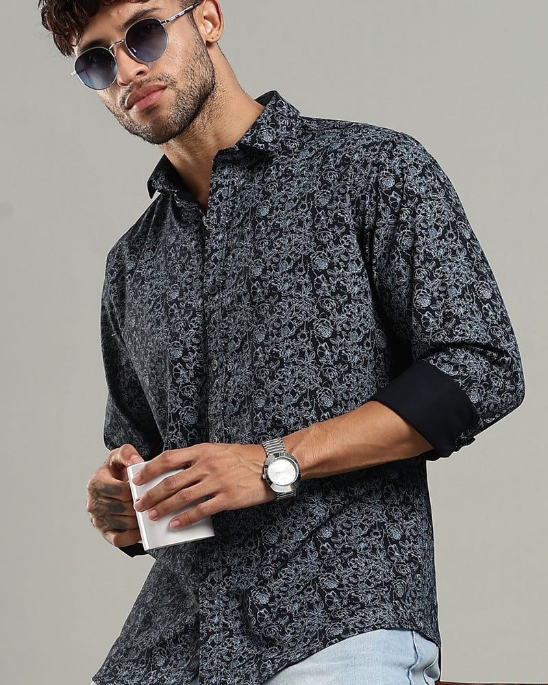 Navy Blossom Print -Full-Stain Proof