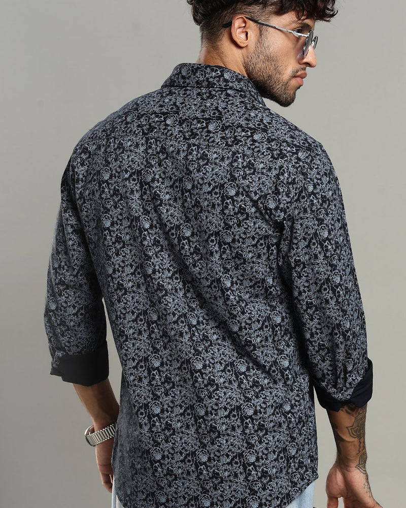 Navy Blossom Print -Full-Stain Proof