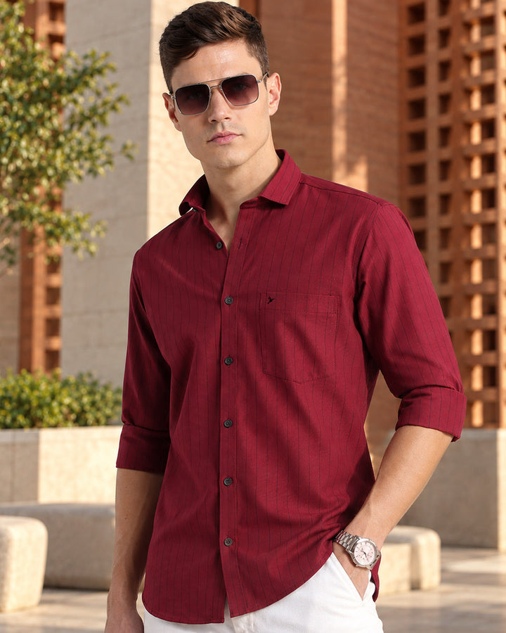 Maroon Red Vertical Stripes -Full-Stain Proof