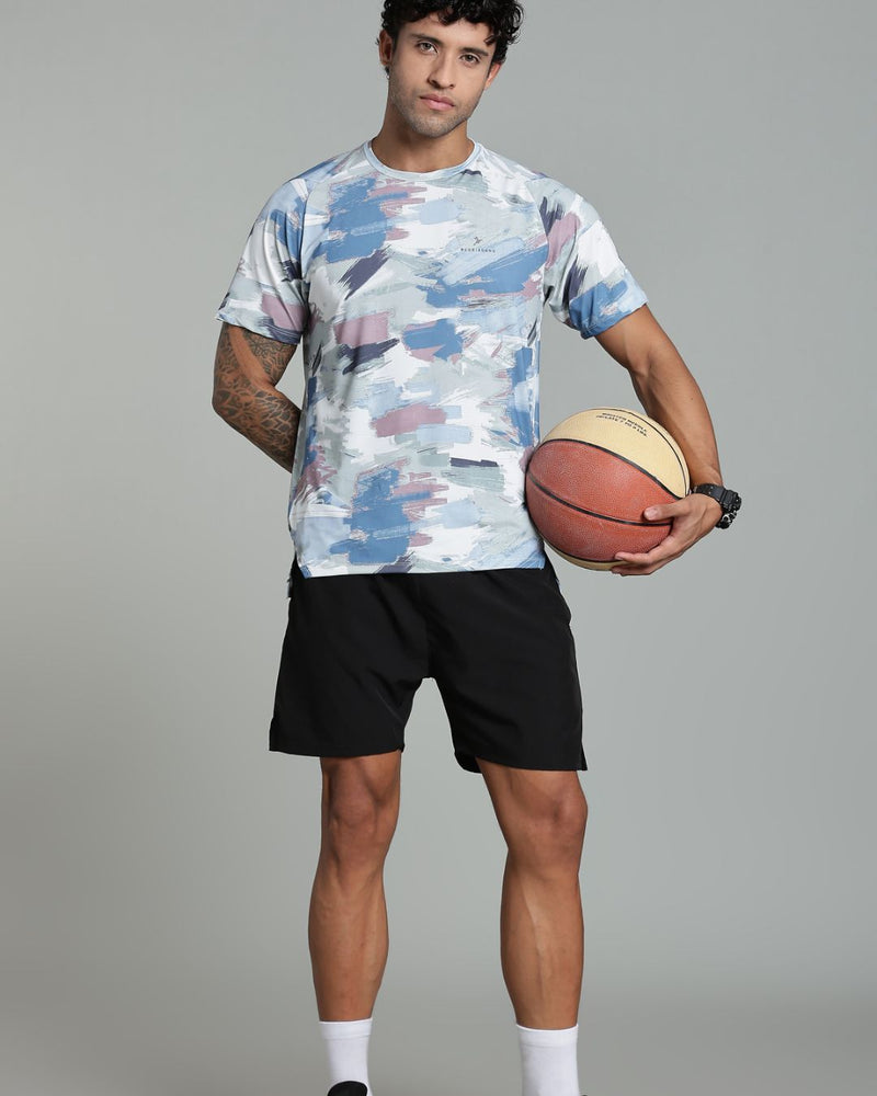 Bluish Grey & Green Splash - Active wear Round neck Tshirt