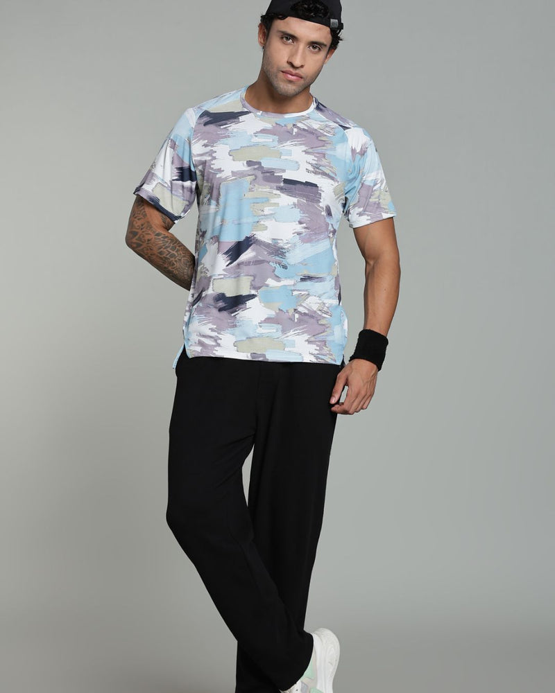 Camo Blue Splash - Active wear Round neck Tshirt