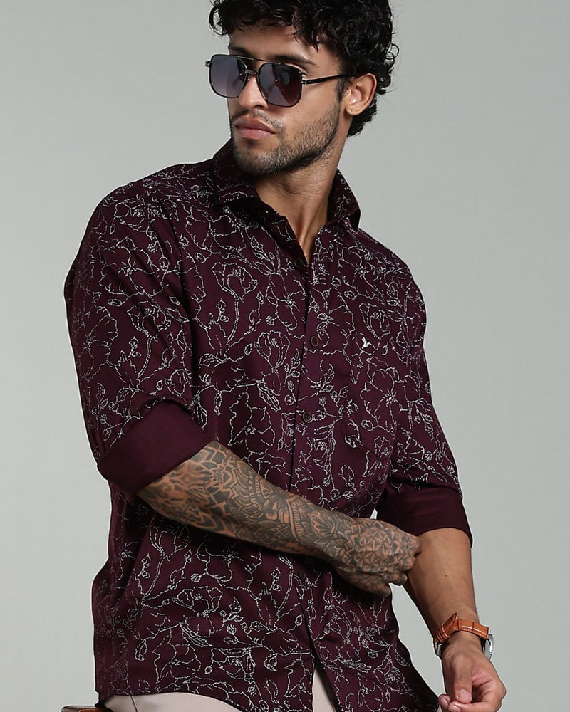 Dark Wine Flower Print-Full-Stain Proof