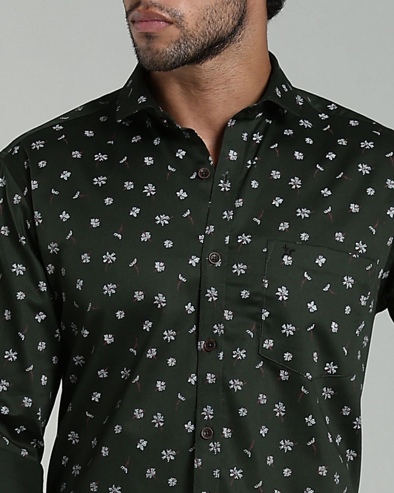 Dark Green Flower Print-Full-Stain Proof