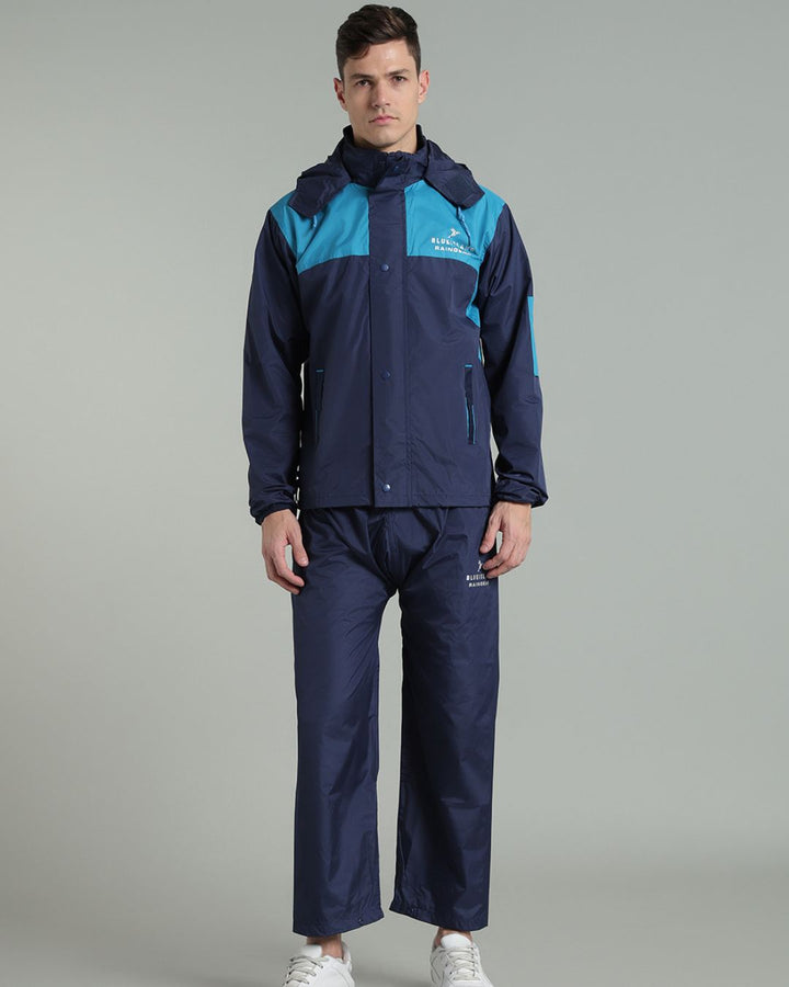 Navy with Blue Shoulder Panel - Rain Jacket with Pant