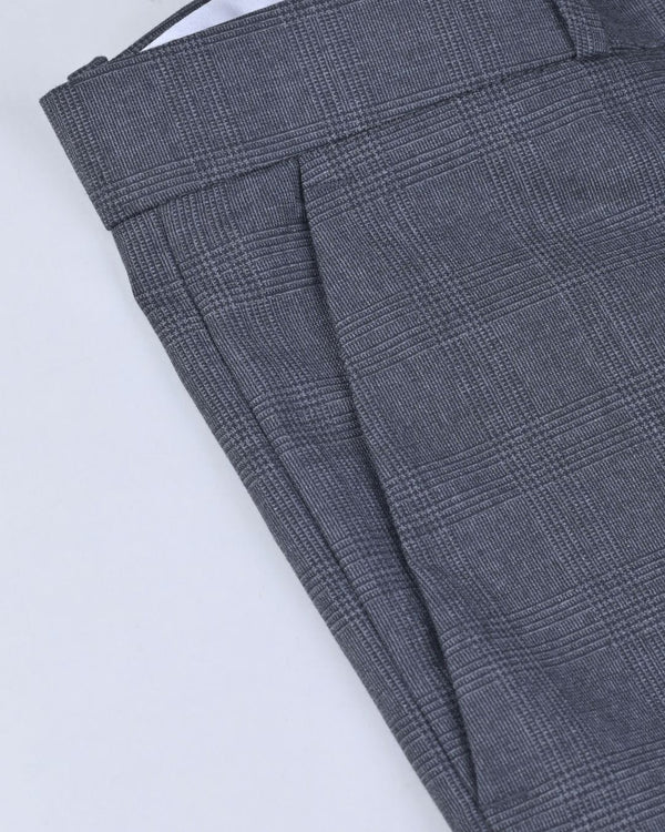 Metal Grey Cross Line Checked - Wrinkle free Formal Pant