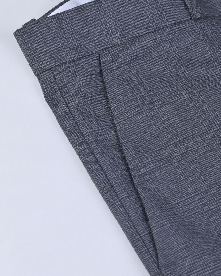 Metal Grey Cross Line Checked - Wrinkle free Formal Pant