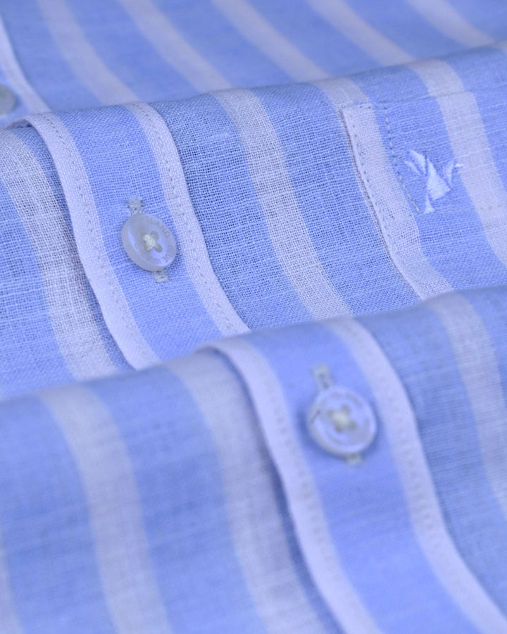 Ice Blue Broad Stripes -Full-Bamboo Linen