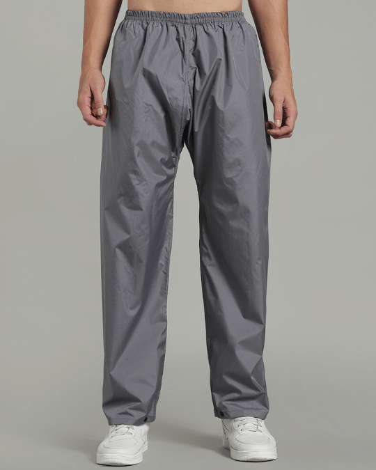 Silver Grey with Black Border - Rain Jacket with Pant & Mobile Pouch
