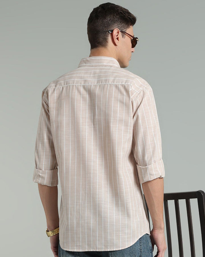 Sandal & White Line Stripes -Full-Cotton Linen Shirt