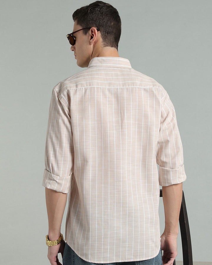 Sandal & White Line Stripes -Full-Cotton Linen Shirt
